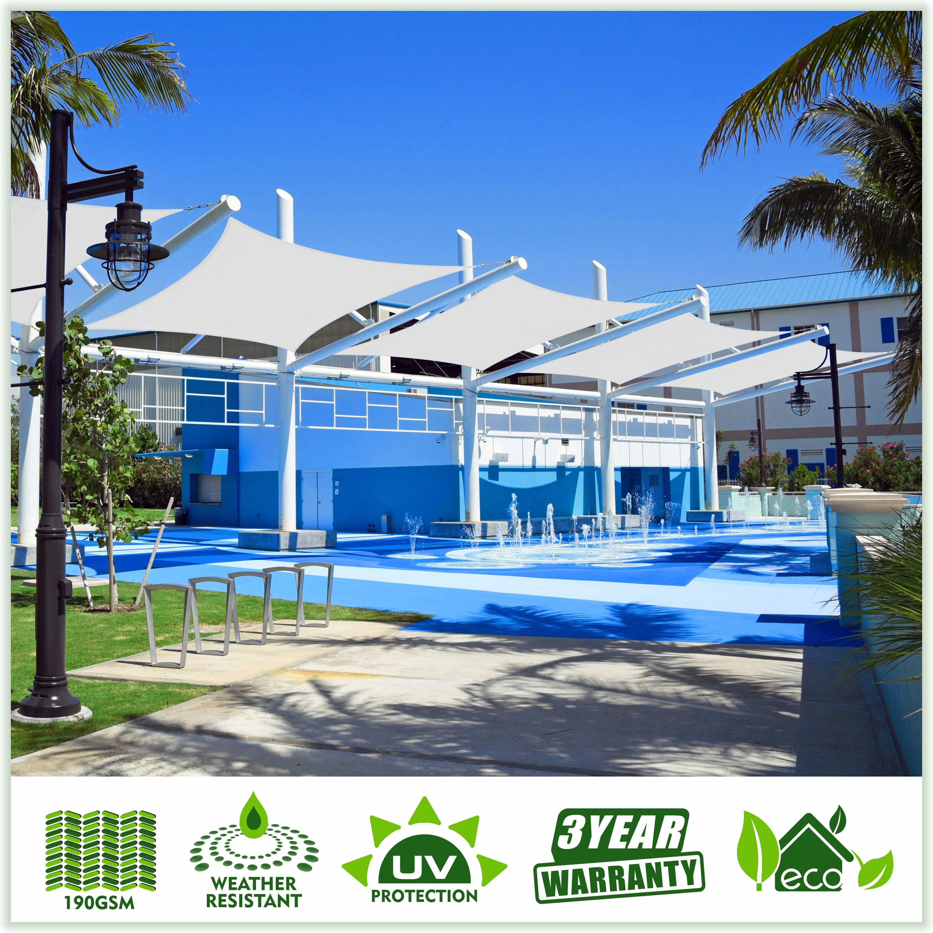 Square Sun Shade Sail Canopy, Commercial Grade, 4 Sizes, 8 Colors