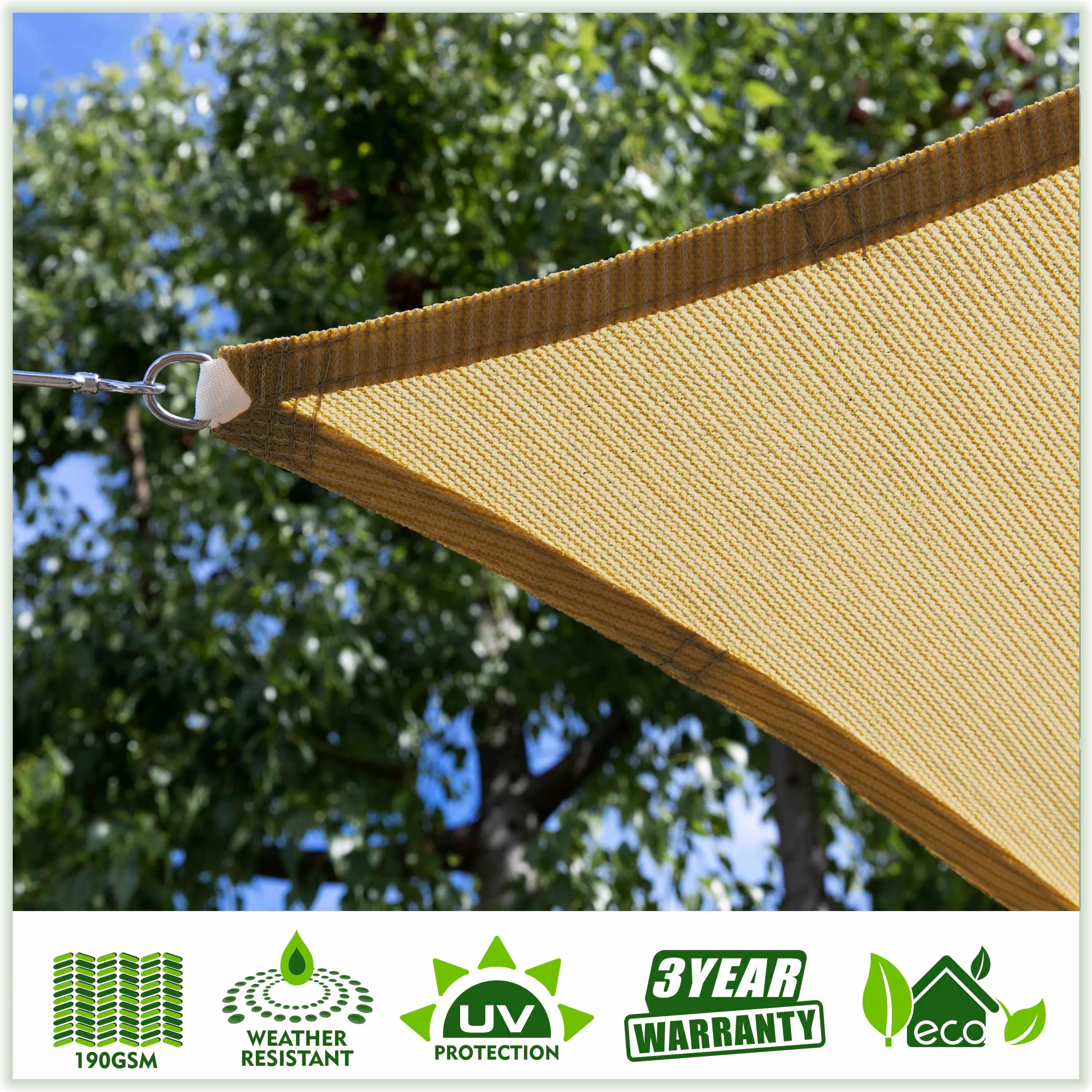 Square Sun Shade Sail Canopy, Commercial Grade, 4 Sizes, 8 Colors