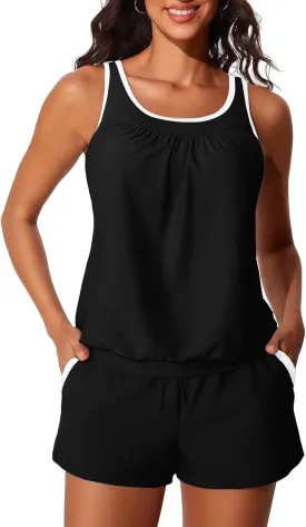 Summer Mae Blouson Women's Tankini Swimsuits Tummy Control Modest 2025 Two Piece with Sporty Pockets Bathing Suits