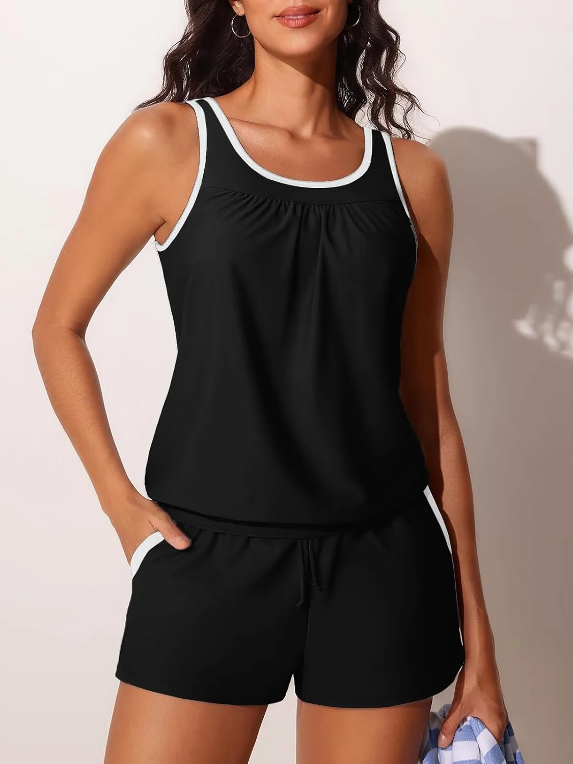 Summer Mae Blouson Women's Tankini Swimsuits Tummy Control Modest 2025 Two Piece with Sporty Pockets Bathing Suits