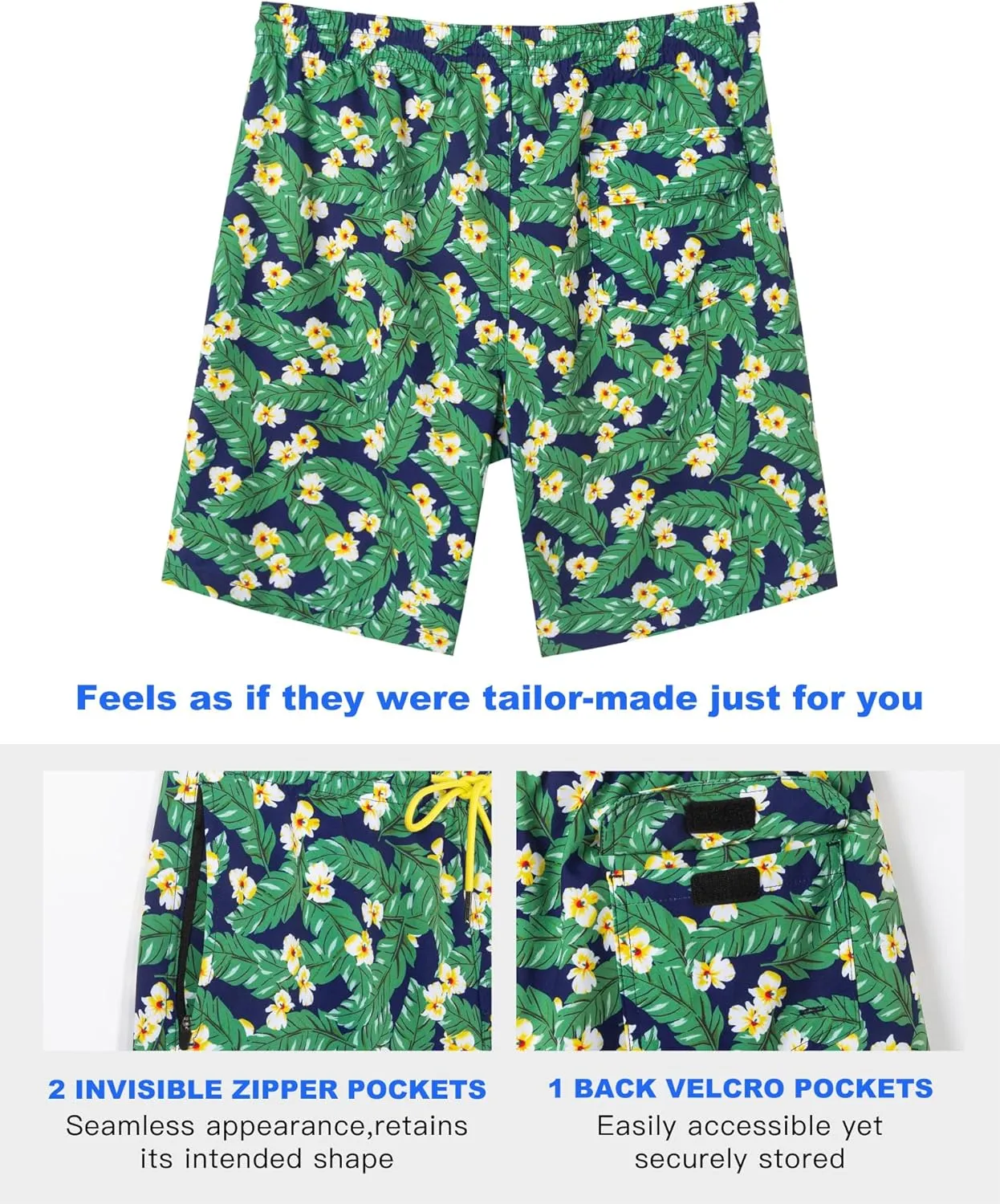 SURF CUZ 9" Mens Swim Trunks with Compression Liner Bathing Suits 2 in 1 Stretch Zipper Pockets Quick Dry