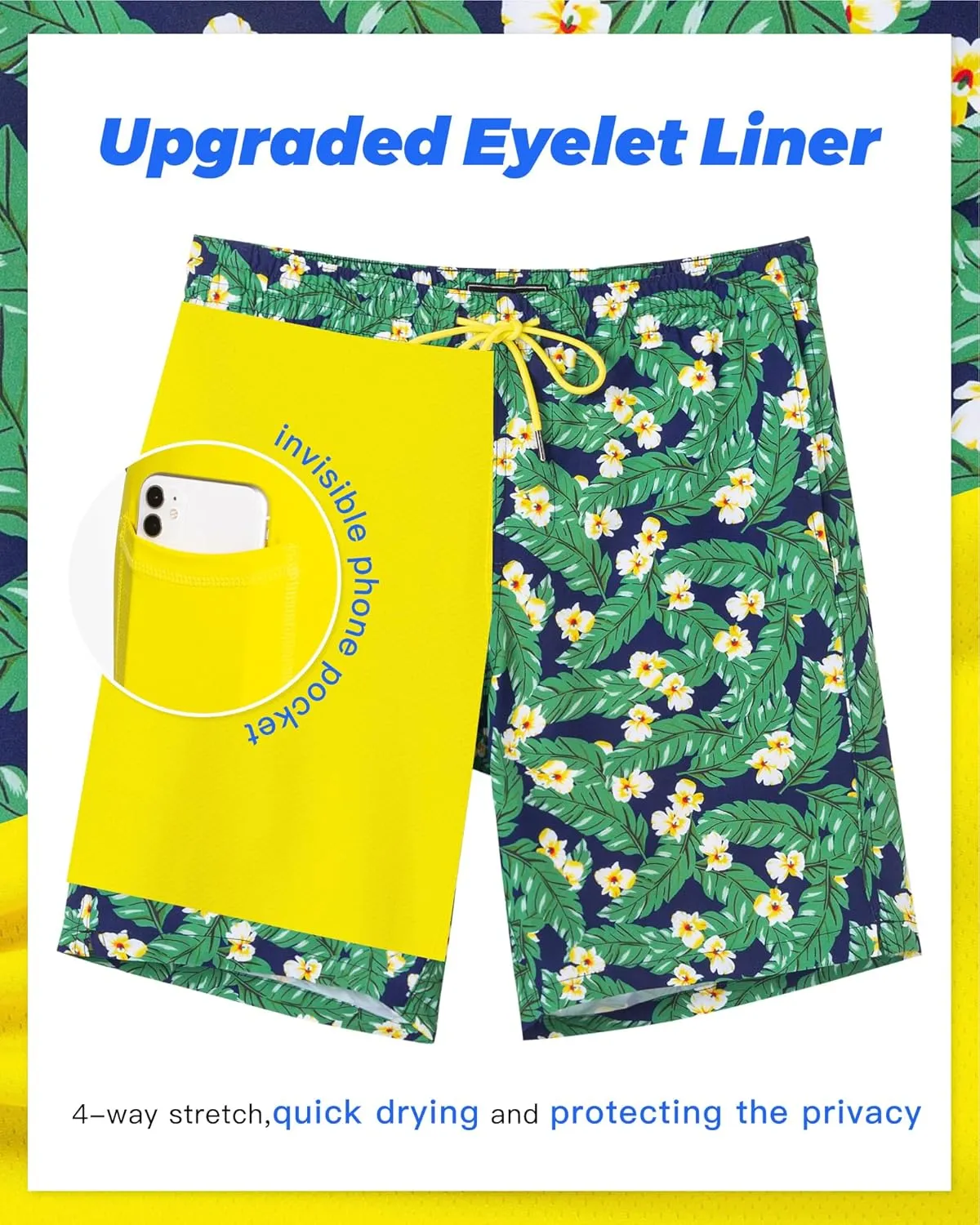 SURF CUZ 9" Mens Swim Trunks with Compression Liner Bathing Suits 2 in 1 Stretch Zipper Pockets Quick Dry