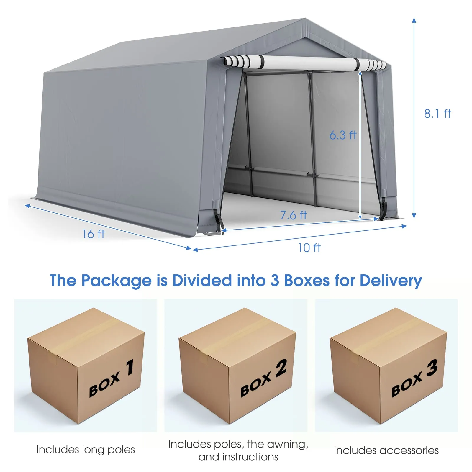 Tangkula 10x16Ft Heavy-Duty Carport, Outdoor Portable Garage with Reinforced Triangular Beams, Galvanized Steel Frame