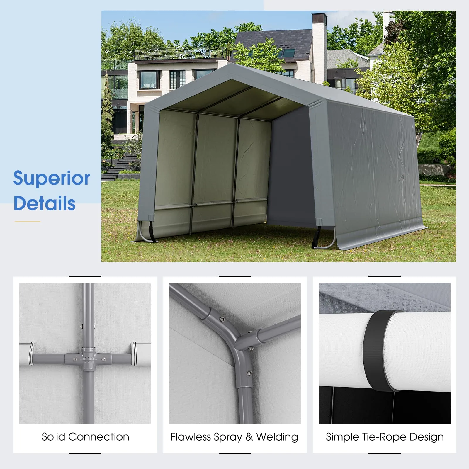 Tangkula 10x16Ft Heavy-Duty Carport, Outdoor Portable Garage with Reinforced Triangular Beams, Galvanized Steel Frame