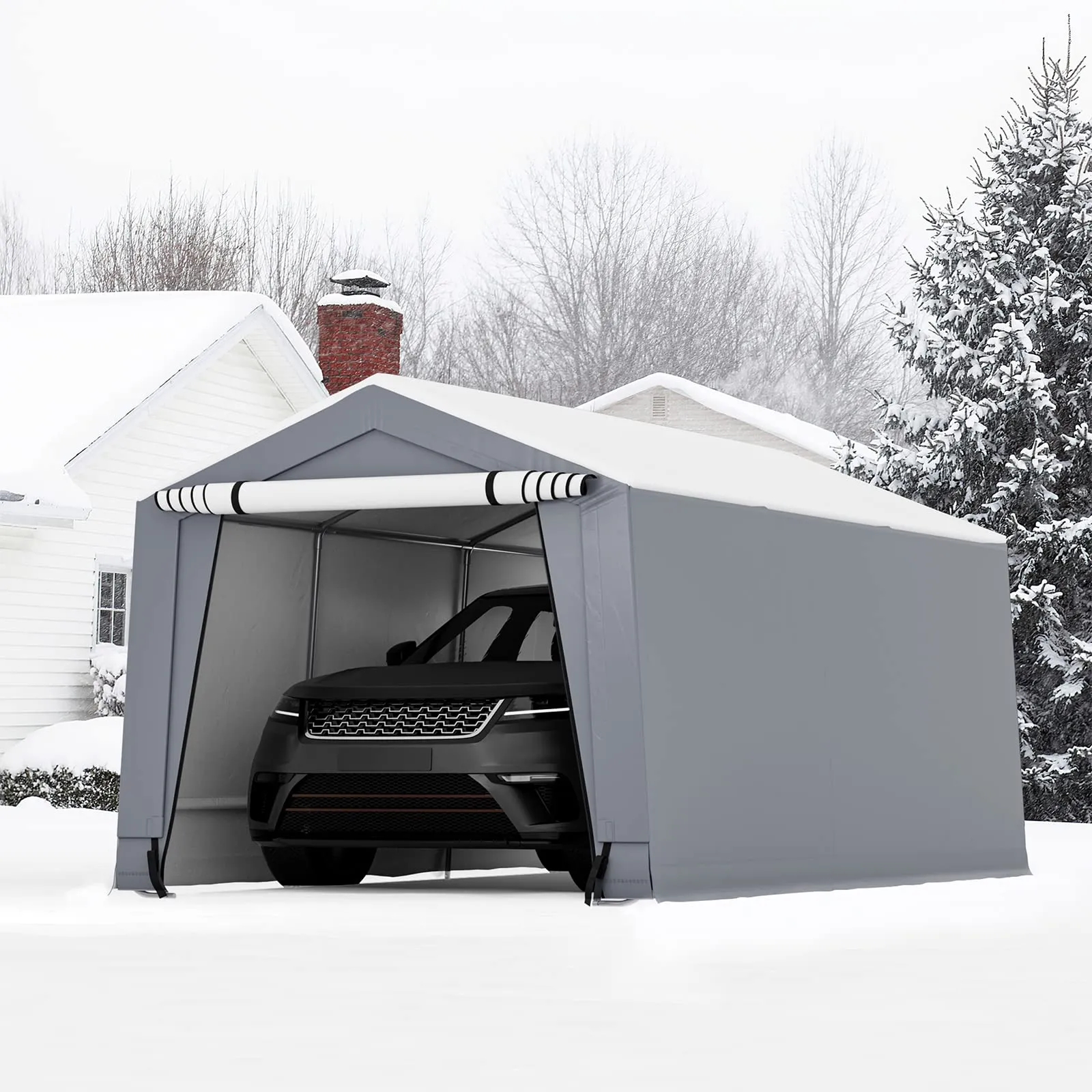 Tangkula 10x16Ft Heavy-Duty Carport, Outdoor Portable Garage with Reinforced Triangular Beams, Galvanized Steel Frame