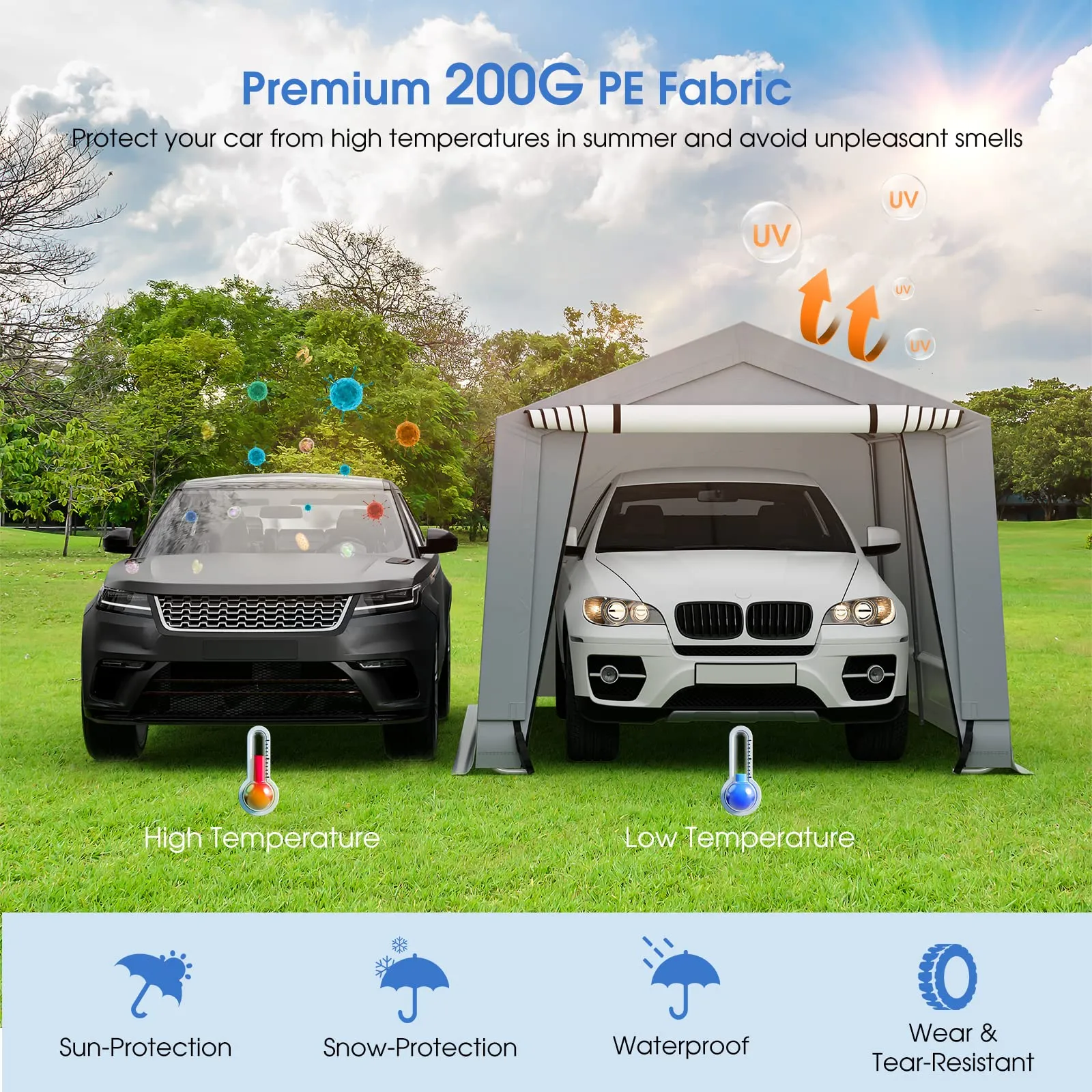 Tangkula 10x16Ft Heavy-Duty Carport, Outdoor Portable Garage with Reinforced Triangular Beams, Galvanized Steel Frame