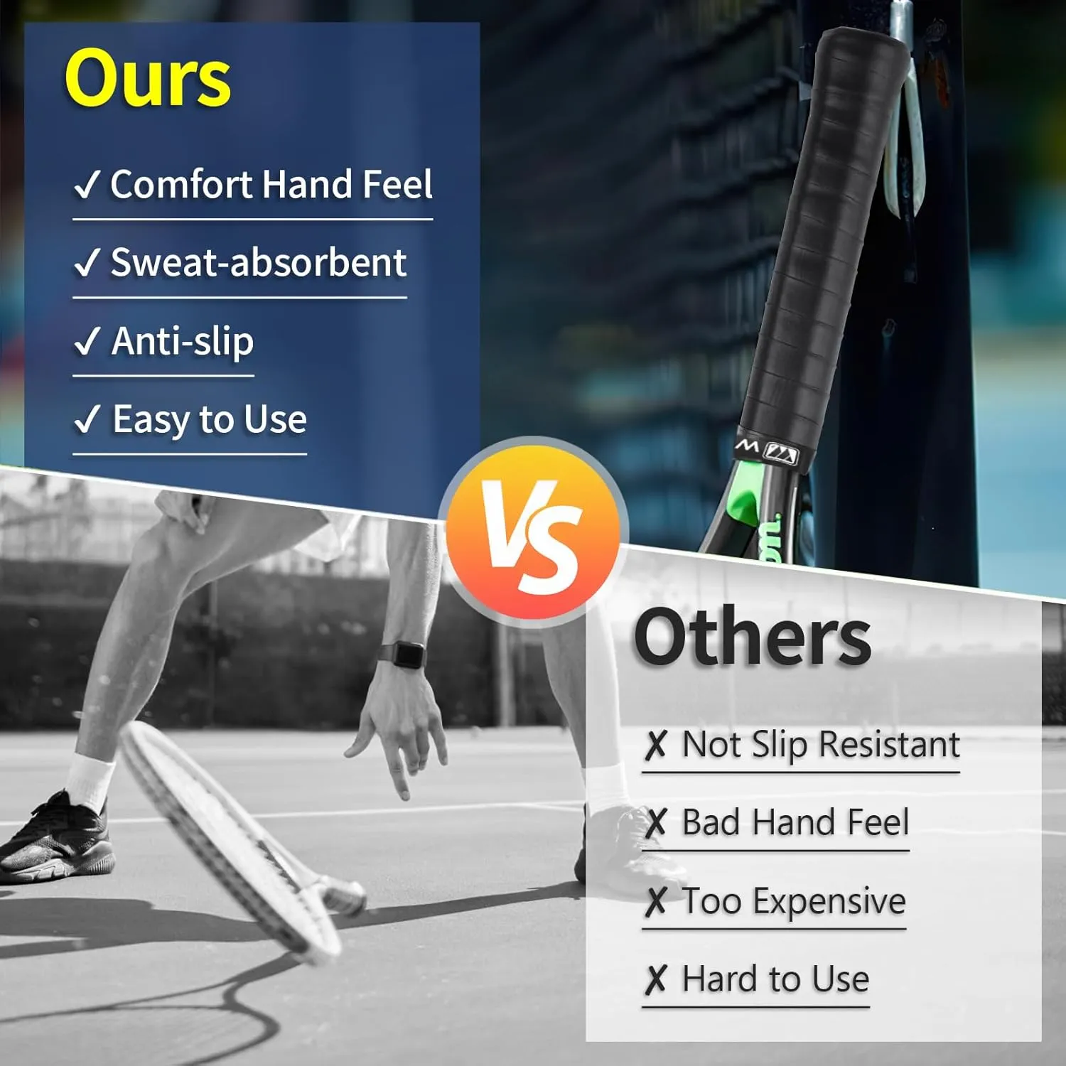 Tennis Racket Grip Tape, 6 Pack Precut Anti Slip Tennis Grip Tape, Super Absorbent Dry Feel Tennis Grips Overgrip for Tennis, Pickleball
