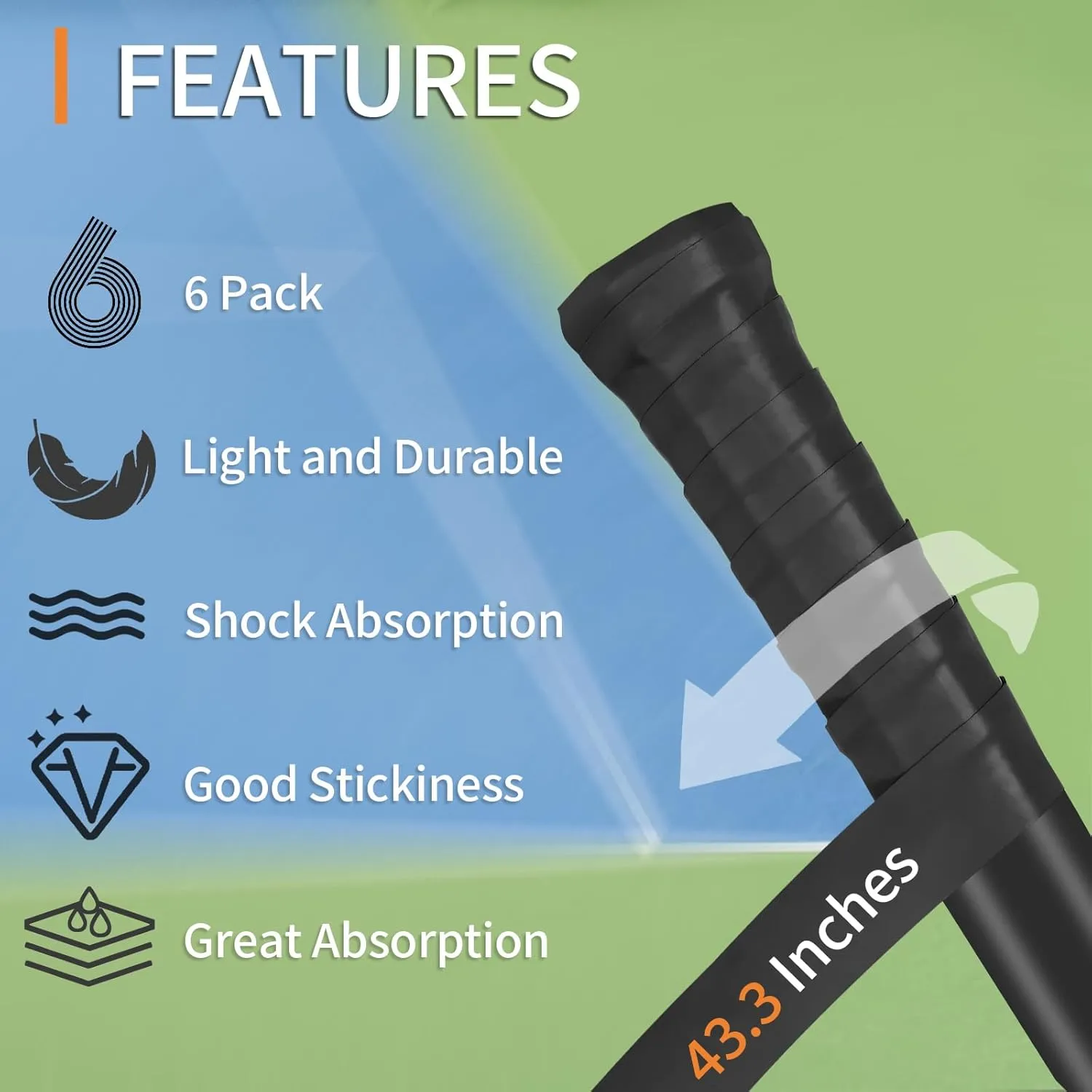 Tennis Racket Grip Tape, 6 Pack Precut Anti Slip Tennis Grip Tape, Super Absorbent Dry Feel Tennis Grips Overgrip for Tennis, Pickleball