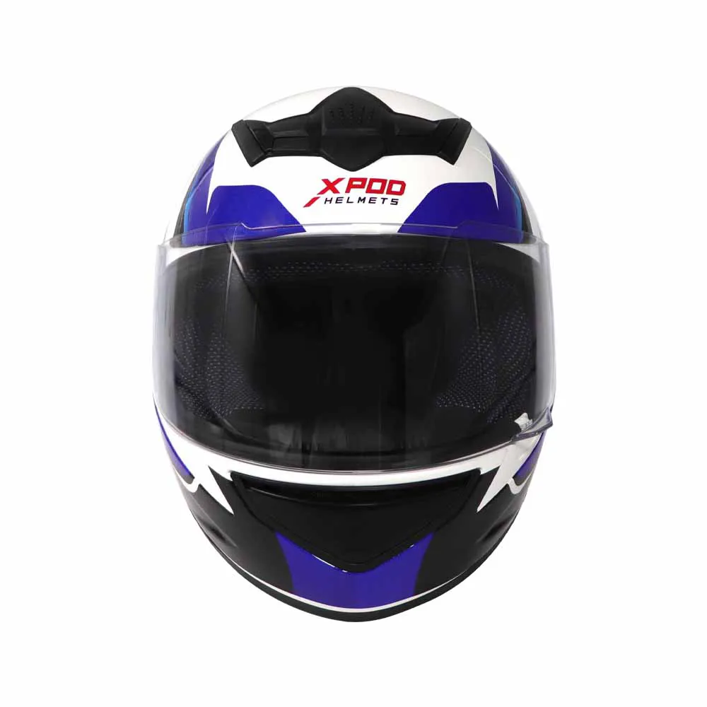 TVS XPOD Aerodynamic Helmet for Men- ISI & DOT Certified, Ultrawide Visor, Quick Release Strap – Premium Bike Helmet with Enhanced Air Circulation (Speedy White & Blue)