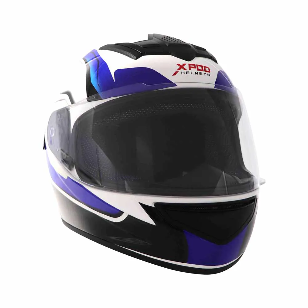 TVS XPOD Aerodynamic Helmet for Men- ISI & DOT Certified, Ultrawide Visor, Quick Release Strap – Premium Bike Helmet with Enhanced Air Circulation (Speedy White & Blue)