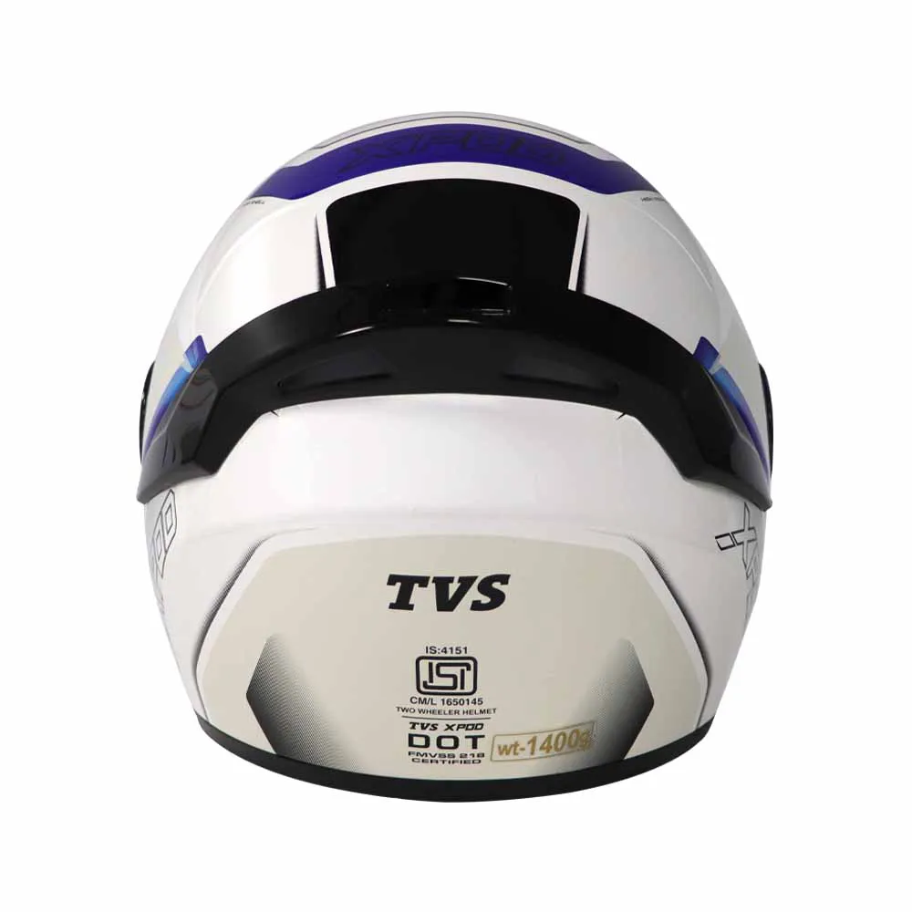 TVS XPOD Aerodynamic Helmet for Men- ISI & DOT Certified, Ultrawide Visor, Quick Release Strap – Premium Bike Helmet with Enhanced Air Circulation (Speedy White & Blue)