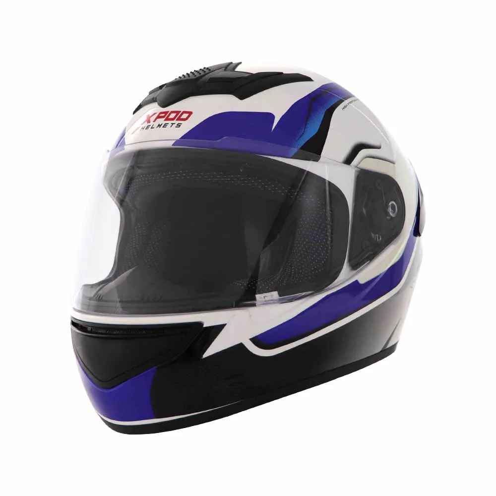 TVS XPOD Aerodynamic Helmet for Men- ISI & DOT Certified, Ultrawide Visor, Quick Release Strap – Premium Bike Helmet with Enhanced Air Circulation (Speedy White & Blue)