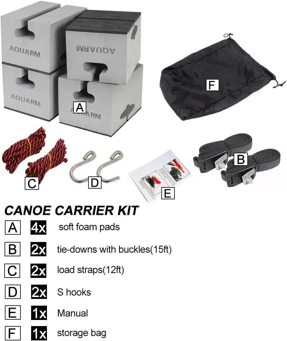 Universal Canoe Carrier Kit Canoe Foam Block for Roof Soft Standard Replacement Car Top Roof Racks Pads with Tie-Downs, 6 inch