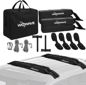 WOOWAVE Folding Kayak Soft Roof Rack Pads Universal Kayak Carrier Car Rack with 4 Tie Down Straps, 2 Tie Down Rope, 4 Carabiner, 2 Quick Loop Strap and Storage Bag for Canoe/Surfboard/Paddleboard/SUP